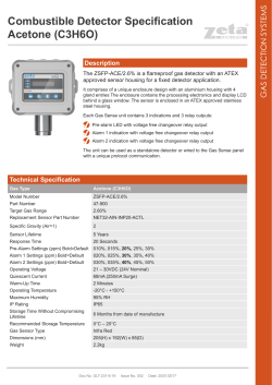 Combustible Detector Specification Acetone (C3H6O)