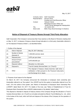 Notice of Disposal of Treasury Shares through