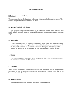 Formal Lab structure Title Page (grades 9 and 10 only) This page