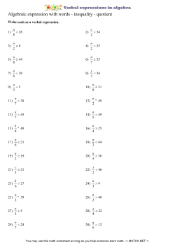 Algebraic expression with words - inequality - quotient