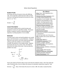 Solve Literal Equations Student Probe Lesson Description Rationale