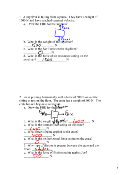 1. A skydiver is falling from a plane. They have a weight of 1500 N