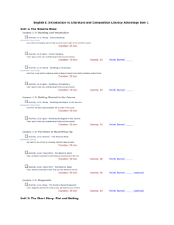 English I: Introduction to Literature and Composition Literacy
