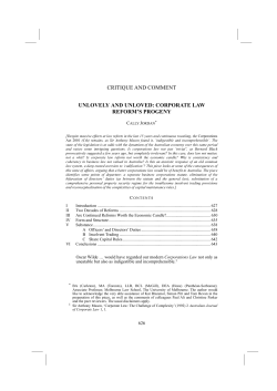 Corporate Law Reform`s Progeny