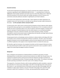 Executive Summary This document prepared by A123 Systems LLC