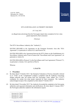 I. FACTS 1 Procedure - EFTA Surveillance Authority