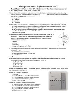 Geodynamics Quiz 2: plate motions, con`t
