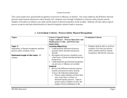 I. Curriculum Criteria: Process Safety Hazard Recognition