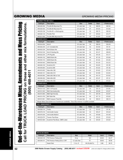 Out-of-the-Warehouse Mixes, Amendments and Moss Pricing Call
