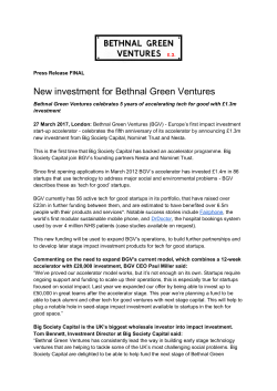 Press Release - Bethnal Green Ventures