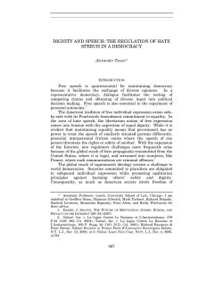 DIGNITY AND SPEECH: THE REGULATION OF HATE SPEECH IN
