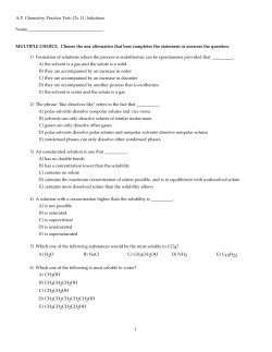 A.P. Chemistry Practice Test: Ch. 11, Solutions