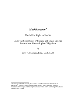 Maskikiwenow The M&eacute;tis Right to Health