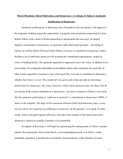 Moral Pluralism, Moral Motivation, and Democracy