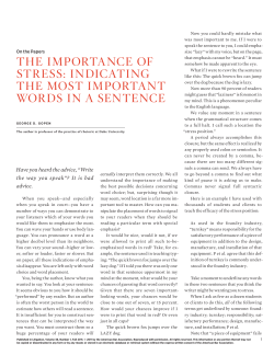 The ImporTance of STreSS: IndIcaTIng The moST