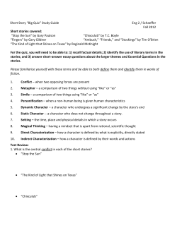 Short Story &ldquo;Big Quiz&rdquo; Study Guide Eng 2 / Schaeffer Fall 2012 Short