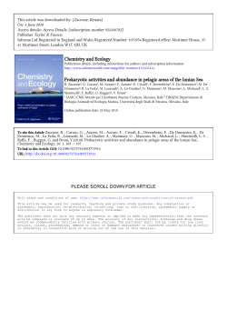 Chemistry and Ecology Prokaryotic activities and abundance