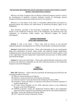 Revised Implementing Rules and Regulations for Patents, Utility