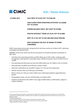 13 april 2017 1q17 npat up 23.0% yoy1 to $160.3m cash flows from