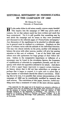 editorial sentiment in pennsylvania in the campaign of 1860