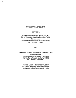 COLLECTIVE AGREEMENT BETWEEN: SUEZ CANADA WASTE