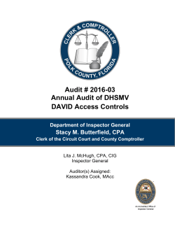 Audit # 2016-03 Annual Audit of DHSMV DAVID Access Controls