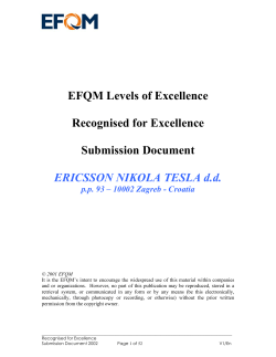 EFQM Levels of Excellence Recognised for Excellence Submission