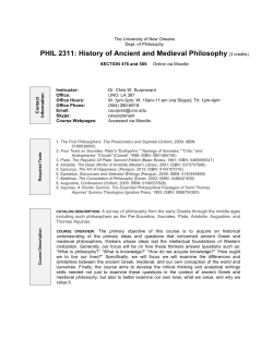 History of Ancient and Medieval Philosophy