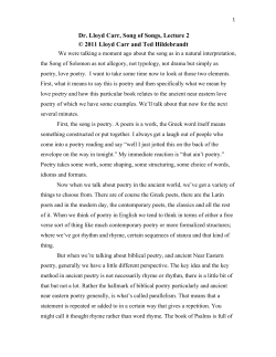 The Song of Songs, by Lloyd Carr, Lecture 2