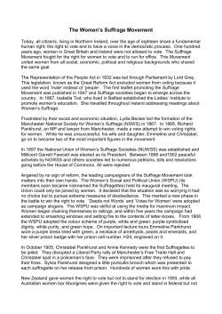 The Women`s Suffrage Movement - Northern Ireland Assembly