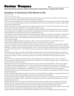 Hiroshima: A Controversy That Refuses to Die