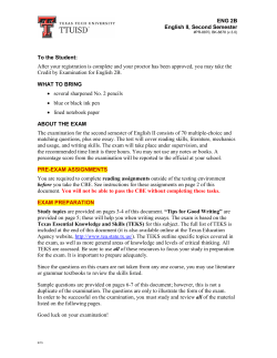 ENG 2B English II, Second Semester To the Student: After your