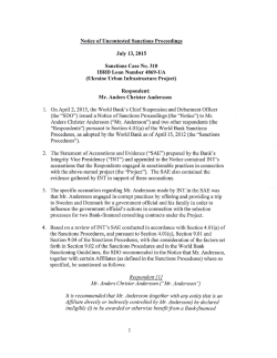 Notice of Uncontested Sanctions Proceedings July 13, 2015