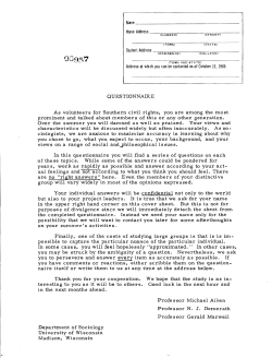 QUESTIONNAIRE As volunteers for Southern civil rights, you are