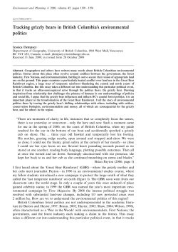 Tracking grizzly bears in British Columbia`s environmental politics