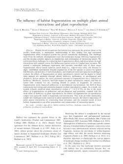 The influence of habitat fragmentation on multiple plant&ndash;animal