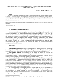 COMPARATIVE STUDY: LIMITED LIABILITY COMPANY VERSUS