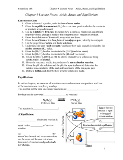 Chapter 9 Lecture Notes: Acids, Bases and Equilibrium