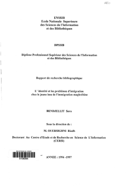 Identit&eacute; et les probl&egrave;mes d`int&eacute;gration chez le jeune issu de l