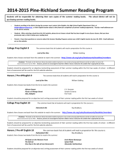 2014-2015 Pine-Richland Summer Reading Program