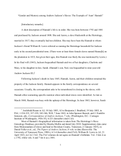 Gender and Memory among Andrew Jackson`s Slaves