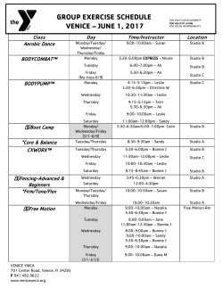 VENICE &ndash; MAY 1, 2017 GROUP EXERCISE SCHEDULE