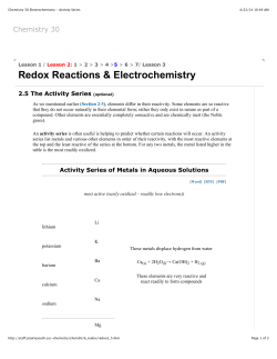 Chemistry 30 Electrochemistry