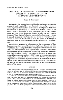 PHYSICAL DEVELOPMENT OF NESTLING BALD EAGLES WITH