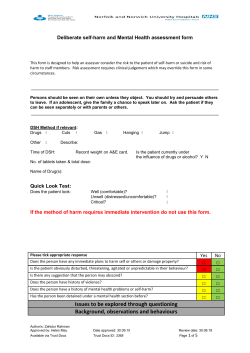 Deliberate Self Harm and Mental Health Assessment proforma