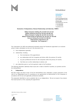 Declaration of Independence, Relevant Relationships and Indemnity