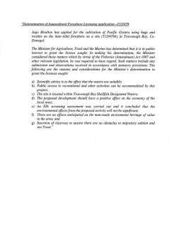 "Determination of Aquaculture/ Foreshore Licensing application