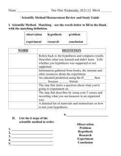 Scientific Method/Measurement Review and Study Guide I. Sc