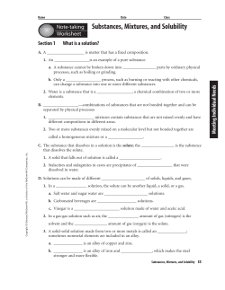 Substances, Mixtures, and Solubility