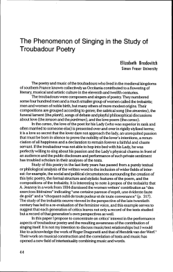 The Phenomenon of Singing in the Study of Troubadour Poetry